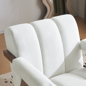 English Elm Christopher Knight Home® - Mid Century Modern Barrel Chair with Solid Wood Frame, Plush Tufted Velvet Ivory Seat, Cozy 28.5" Wide Lounge N765P197467W