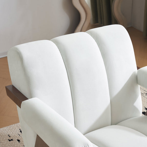 English Elm Christopher Knight Home® - Mid Century Modern Barrel Chair with Solid Wood Frame, Plush Tufted Velvet Ivory Seat, Cozy 28.5" Wide Lounge N765P197467W