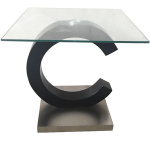 English Elm EVEREST Modern End Table with Glass Top, Matte Black Beveled Design, Solid Wood & MDF Construction B201S00066