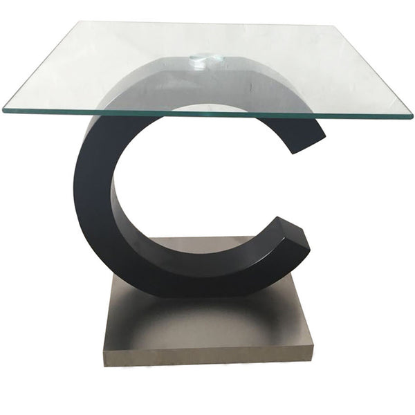 English Elm EVEREST Modern End Table with Glass Top, Matte Black Beveled Design, Solid Wood & MDF Construction B201S00066