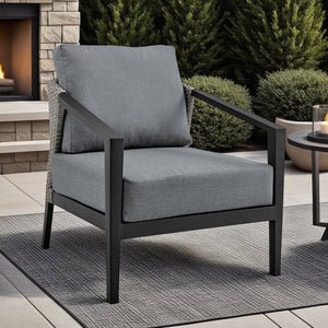 English Elm Aravine Wicker Aluminum Outdoor Chair — Weatherproof Gray Patio Seat, Quick-Dry Cushions, 300 lb Capacity B2736P354356