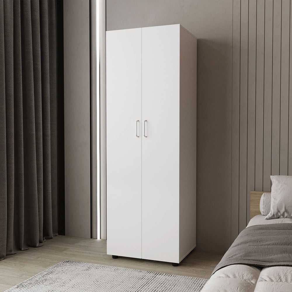 English Elm White 2-Door Armoire with Hanging Rod and Shelves — Tall 70.9" White Closet Cabinet for Chic Storage B062S00621