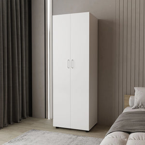English Elm White 2-Door Armoire with Hanging Rod and Shelves — Tall 70.9" White Closet Cabinet for Chic Storage B062S00621