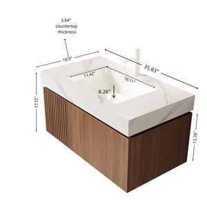 English Elm Muri Floating Bathroom Vanity Sintered Stone Top Oak Plywood Cabinet Soft Close W2615S00620