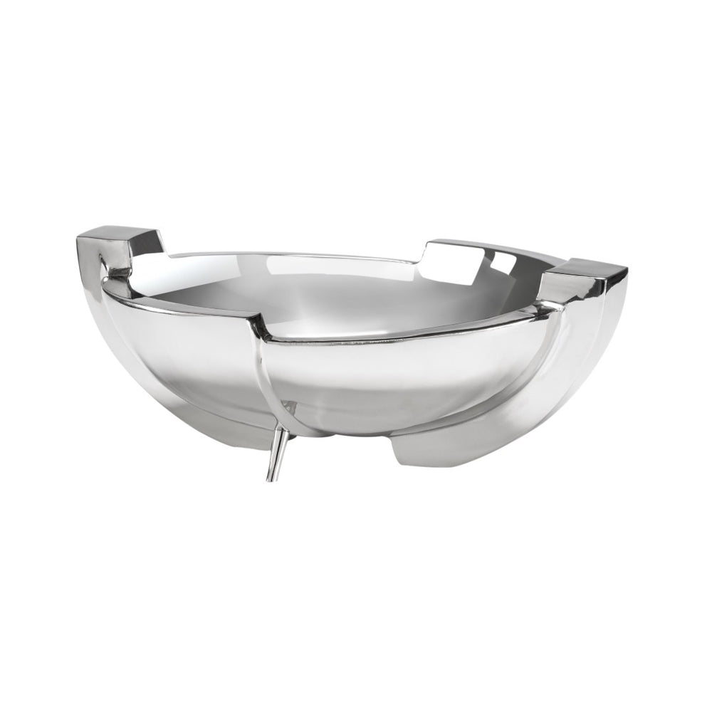 Wildwood Contemporary Sculptural Bowl In Polished Nickel Over Cast Brass — Reflective Centerpiece For Modern Spaces 300637