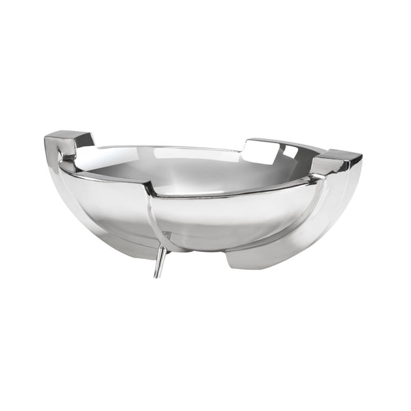 Wildwood Contemporary Sculptural Bowl In Polished Nickel Over Cast Brass — Reflective Centerpiece For Modern Spaces 300637