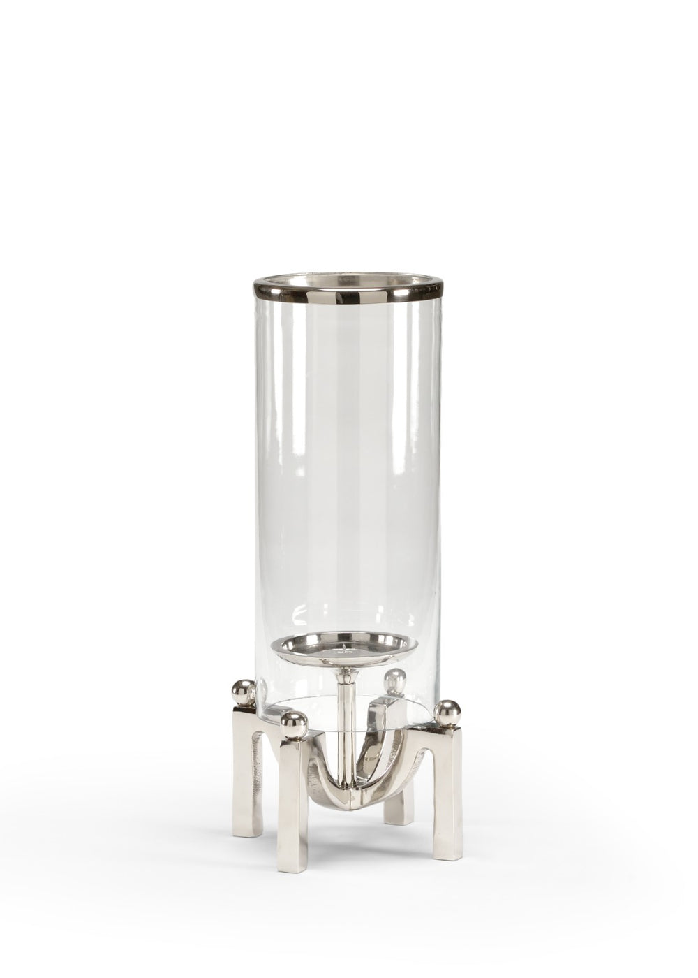 Wildwood Quad Quad Post Hurricane Polished Nickel 15" H Clear Glass Cylinder Modern Candle Holder Centerpiece 300643