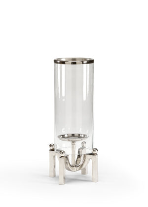 Wildwood Quad Quad Post Hurricane Polished Nickel 15" H Clear Glass Cylinder Modern Candle Holder Centerpiece 300643