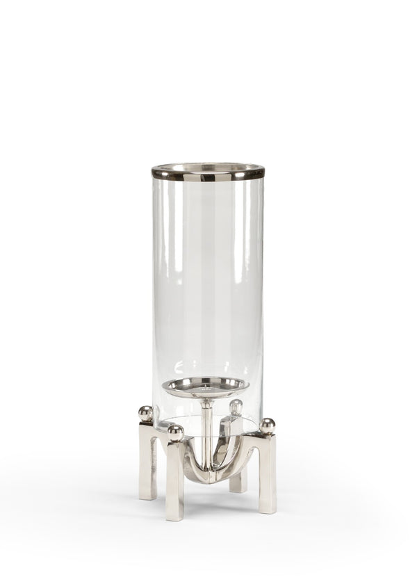 Wildwood Quad Quad Post Hurricane Polished Nickel 15" H Clear Glass Cylinder Modern Candle Holder Centerpiece 300643