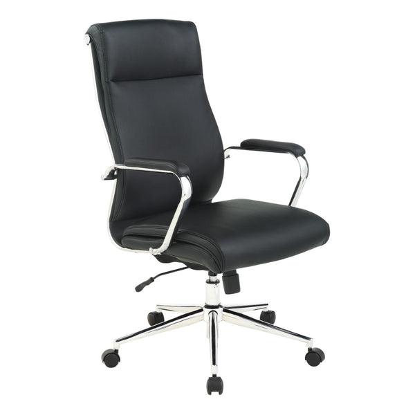 OSP Home Furnishings High Back Ergonomic Manager Chair with Antimicrobial Fabric Chrome Arms and Lumbar Support High Black 920350C-R107