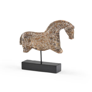 Wildwood Footless Hand-Carved Horse Sculpture, Distressed Worn Silver Over Black Finish For Mantel Decor 300698