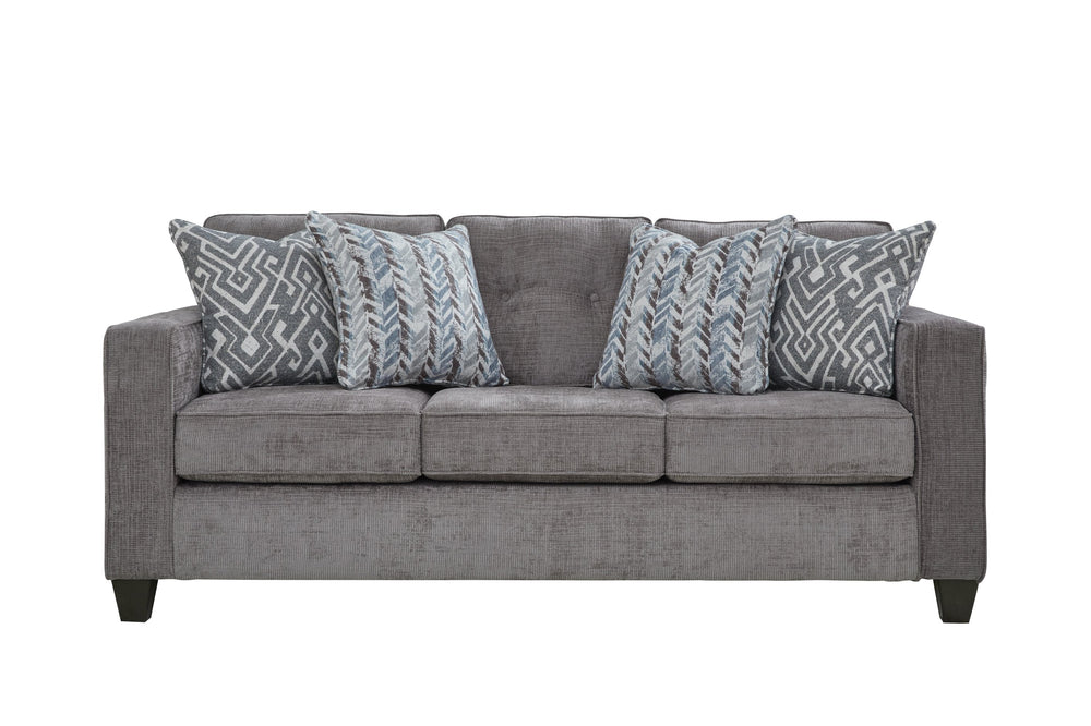 Fusion Wowza Mink Sofa In Grey With Track Arms, Reversible Cushions, And Stylish Contrasting Pillows Grey Ws ,100% Polyester 3006-00 Wowza Mink Sofa