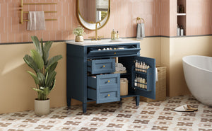 English Elm 36'' Bathroom Vanity With Sink, Modern Indigo Blue Storage Cabinet Featuring 3 Drawers & Adjustable Shelf N710P230246M