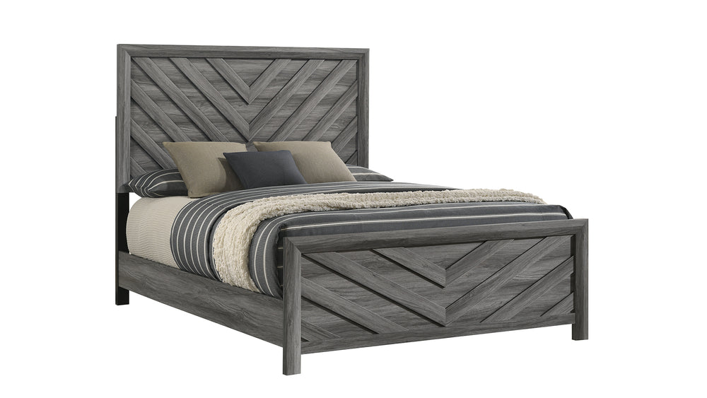English Elm Denver Modern King Bed In Gray Wood - Sleek Design With Upholstered Headboard For Comfort & Style B009S01821