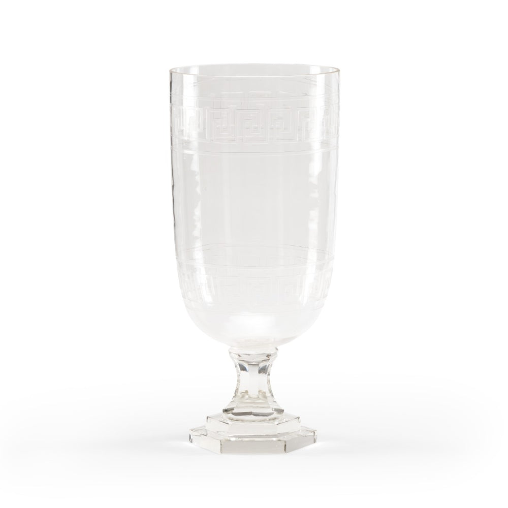 Wildwood Athena Large Cut Crystal Hurricane Vase For Pillar Candles — Faceted Design, Stable Weighted Base 18h x 8w x 8d 300711
