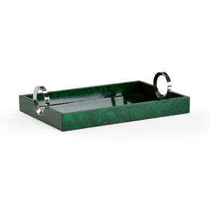 Wildwood Malachite Hand-Painted Serving Tray With Polished Nickel Handles — Marbleized Green Wood Accent Tray 300713