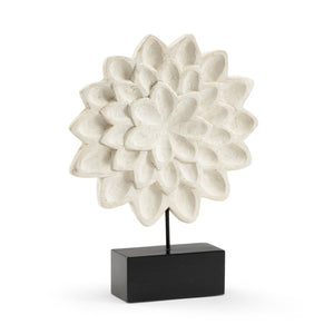 Wildwood Floral Hand-Carved White Sculpture With Black Base — 20" High Modern Accent For Home & Office Decor 300725