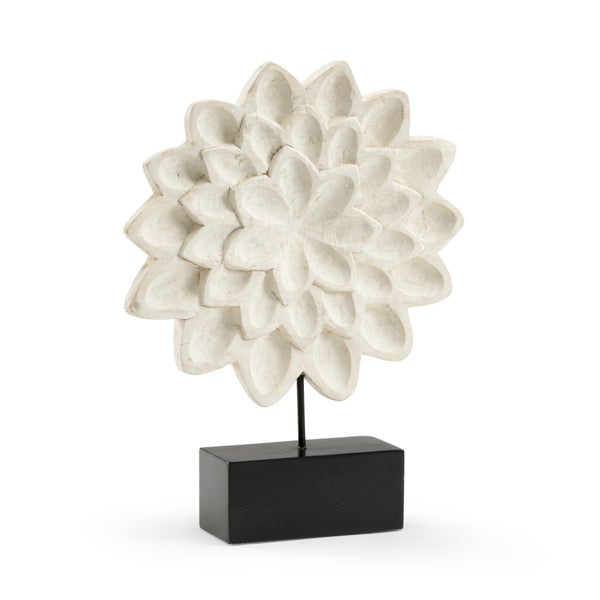 Wildwood Floral Hand-Carved White Sculpture With Black Base — 20" High Modern Accent For Home & Office Decor 300725