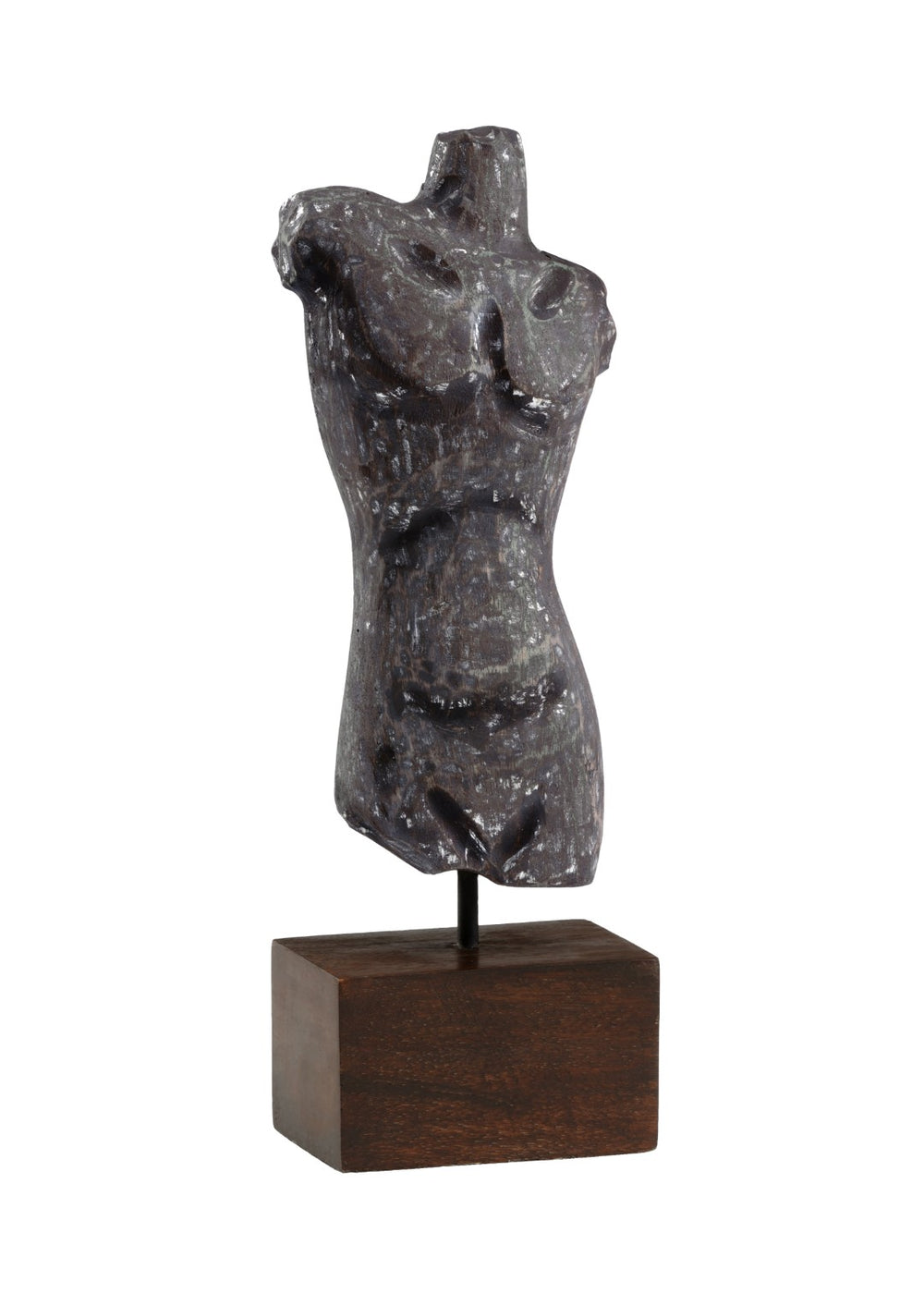 Wildwood Torso Hand-Carved Solid Wood Sculpture, 16" Distressed Minimalist Torso Accent For Rustic DéCor 300729