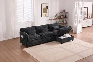 English Elm United We Win 112" Oversized Chenille Sectional Sofa With Storage Ottoman, Usb Ports & Phone Holder W1568S00192-GIGA