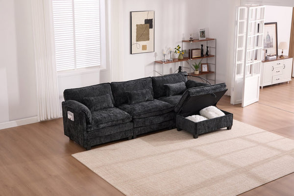 English Elm United We Win 112" Oversized Chenille Sectional Sofa With Storage Ottoman, Usb Ports & Phone Holder W1568S00192-GIGA