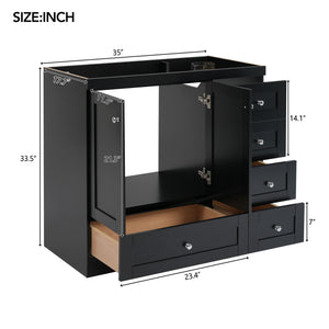 English Elm [Cabinet Only] 36" Black Bathroom Vanity - Shaker MDF Vanity with 4 Drawers, 2 Soft-Close Doors, Spacious Storage N729P176784B