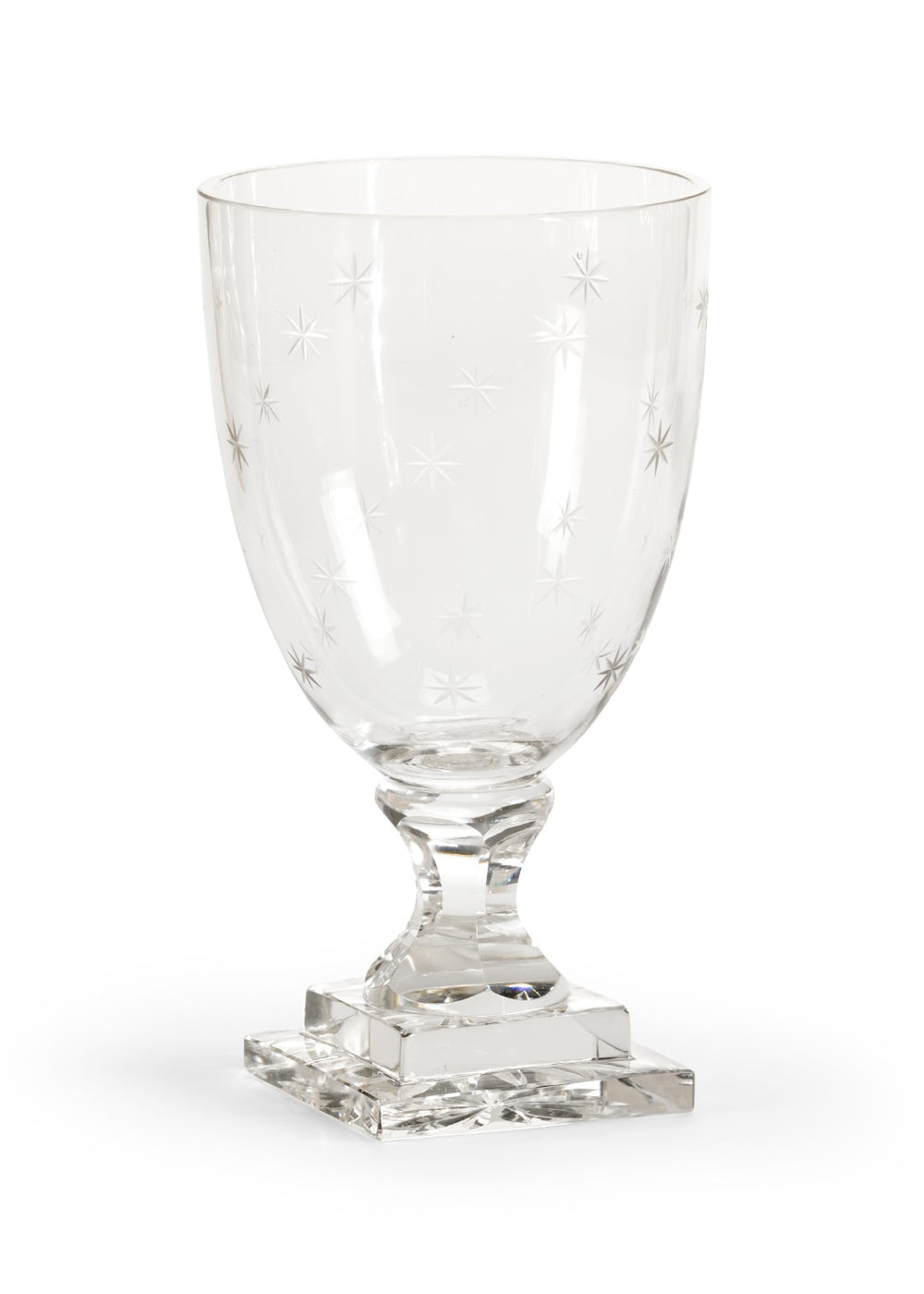 Wildwood Star Crystal Hurricane Candleholder With Hand-Cut Star Pattern, Square Base, 9.5" Tall—Elegant Glow 300832