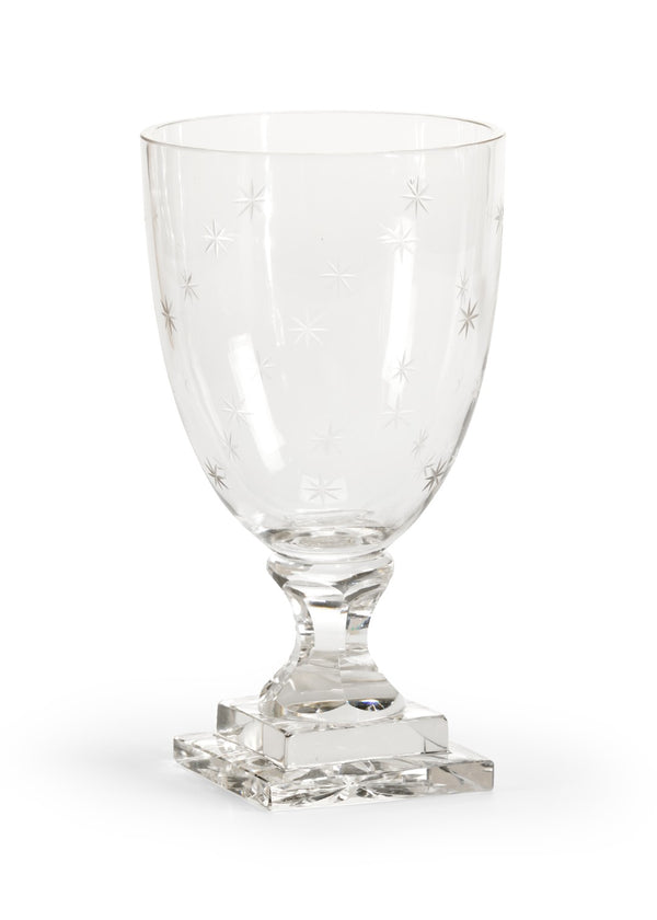 Wildwood Star Crystal Hurricane Candleholder With Hand-Cut Star Pattern, Square Base, 9.5" Tall—Elegant Glow 300832
