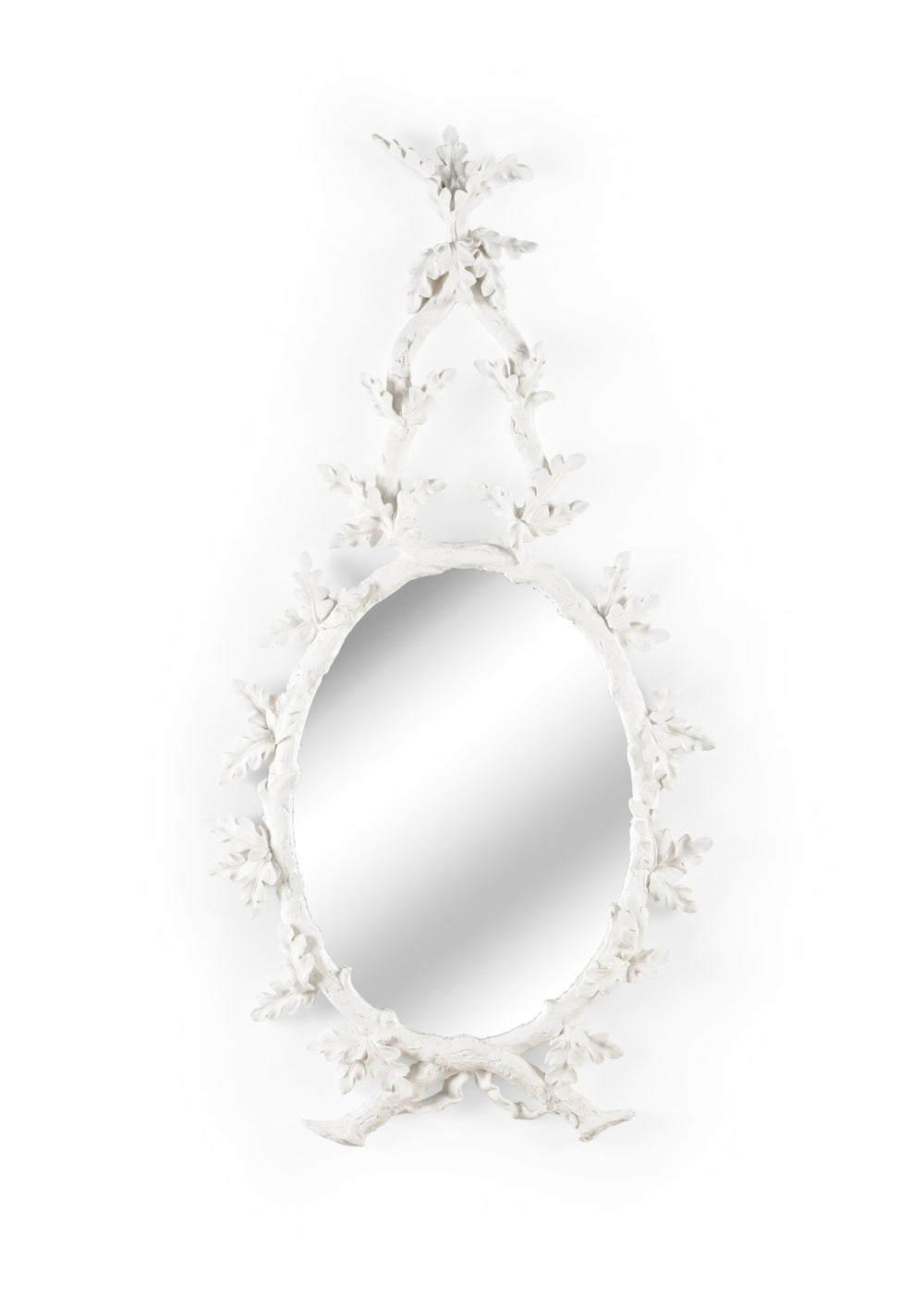 Wildwood Oakmont Oval Mirror In Matte White With Sculpted Oak Leaf Frame, Lightweight Elegant Wall Accent 300850