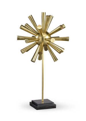 Wildwood Hornburst Antique Brass Hornburst Sculpture On Black Marble Stand, 27.5" Mid‑Century Modern Accent Piece 300869