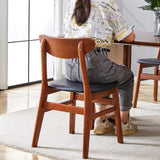 English Elm 4 The Stylish and Durable Solid Wood Dining Chair, Small Curved Back, Pu Cushion, and Beautiful Shape Match Perfectly With Any Room and Everyday Use