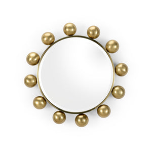 Wildwood Round-A-Bout Mirror With Antique Brass Spheres — 23" Round Iron Frame For Entryways & Vanities 300874