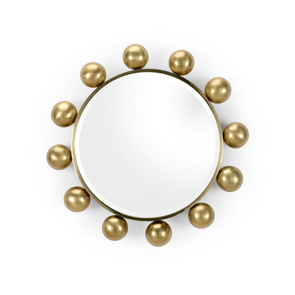 Wildwood Round-A-Bout Mirror With Antique Brass Spheres — 23" Round Iron Frame For Entryways & Vanities 300874