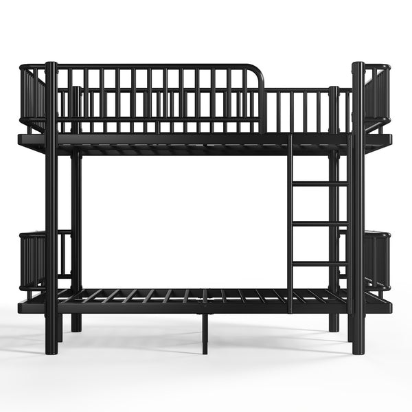 English Elm Twin Over Metal Bunk Bed with Led Lights Usb Ports Drawers and Sofa Conversion Black W5305S00070