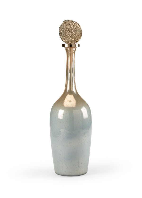 Wildwood Helsinki Large Art Glass Bottle With Ombre Blue-Silver-Amber Finish And Nickel Textured Finial For Decor 26h x 6.5w x 6.5d 300909