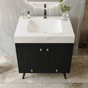 English Elm Contemporary Freestanding Bathroom Vanity Sintered Stone Top Ceramic Sink Steel Legs W3136S00062