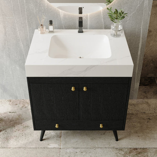 English Elm Contemporary Freestanding Bathroom Vanity Sintered Stone Top Ceramic Sink Steel Legs W3136S00062
