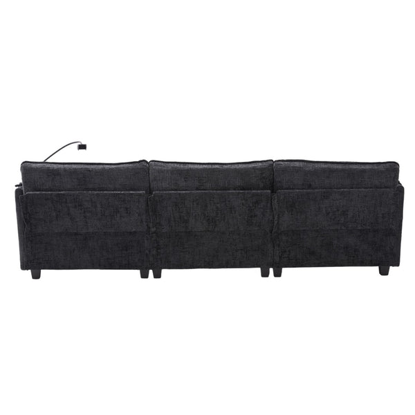 English Elm United We Win 112" Oversized Chenille Sectional Sofa With Storage Ottoman, Usb Ports & Phone Holder W1568S00192-GIGA