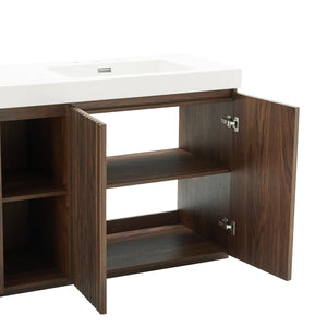 English Elm Galan 72 Inch Double Sink Vanity Fluted Wood Quartz Top Freestanding Bathroom Cabinet Walnut Brown W1865S00228