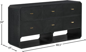Meridian Furniture Parker Six Drawer Ash Veneer Dresser Mid-century Modern Style Bedroom Storage Furniture Black 300Black-D
