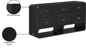 Meridian Furniture Parker Six Drawer Ash Veneer Dresser Mid-century Modern Style Bedroom Storage Furniture Black 300Black-D
