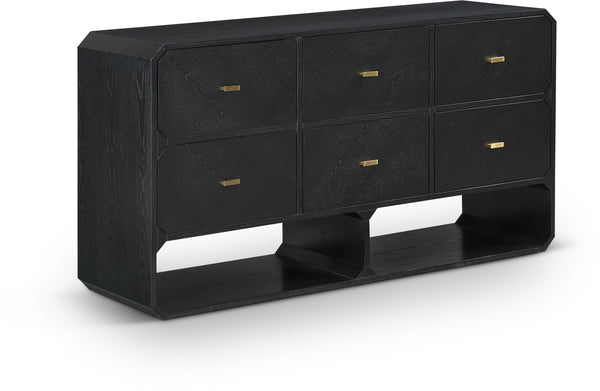 Meridian Furniture Parker Six Drawer Ash Veneer Dresser Mid-century Modern Style Bedroom Storage Furniture Black 300Black-D