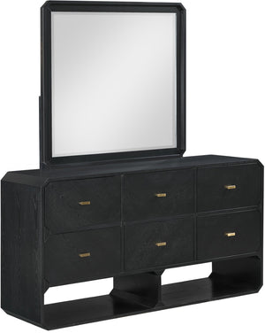 Meridian Furniture Parker Six Drawer Ash Veneer Dresser Mid-century Modern Style Bedroom Storage Furniture Black 300Black-D