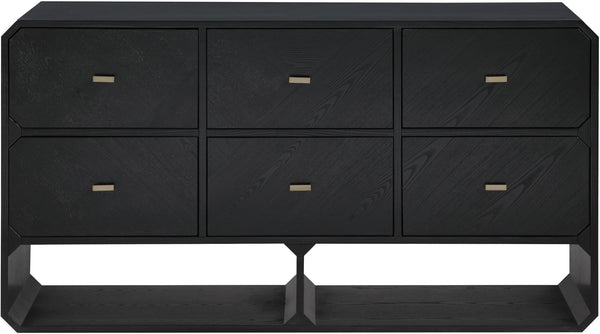 Meridian Furniture Parker Six Drawer Ash Veneer Dresser Mid-century Modern Style Bedroom Storage Furniture Black 300Black-D