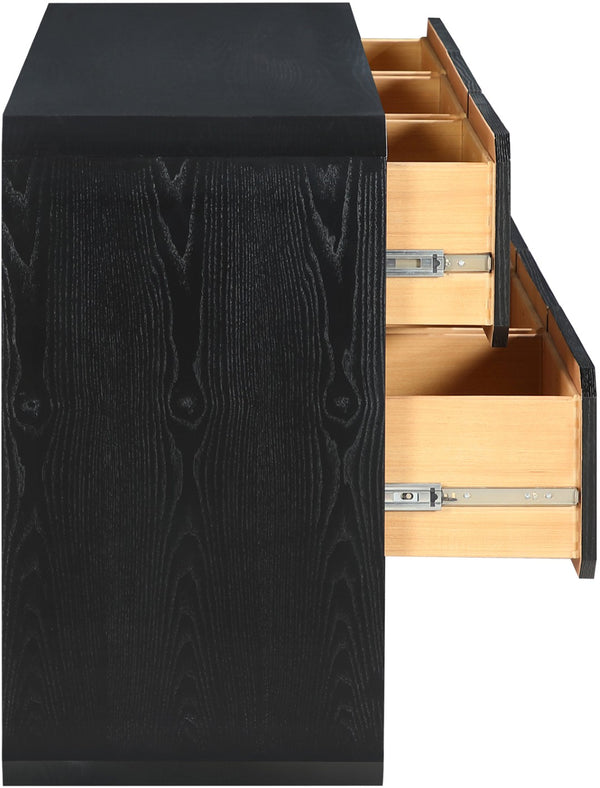 Meridian Furniture Parker Six Drawer Ash Veneer Dresser Mid-century Modern Style Bedroom Storage Furniture Black 300Black-D