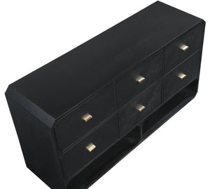 Meridian Furniture Parker Six Drawer Ash Veneer Dresser Mid-century Modern Style Bedroom Storage Furniture Black 300Black-D