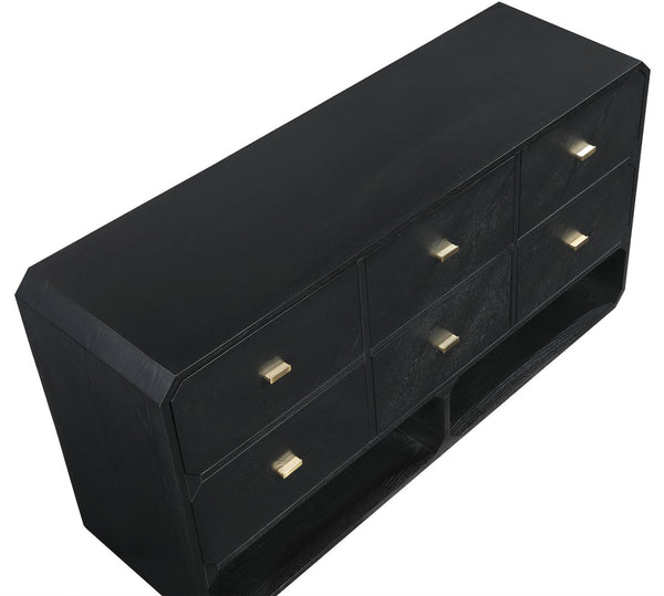 Meridian Furniture Parker Six Drawer Ash Veneer Dresser Mid-century Modern Style Bedroom Storage Furniture Black 300Black-D