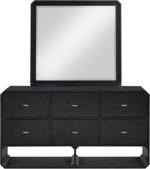 Meridian Furniture Parker Six Drawer Ash Veneer Dresser Mid-century Modern Style Bedroom Storage Furniture Black 300Black-D