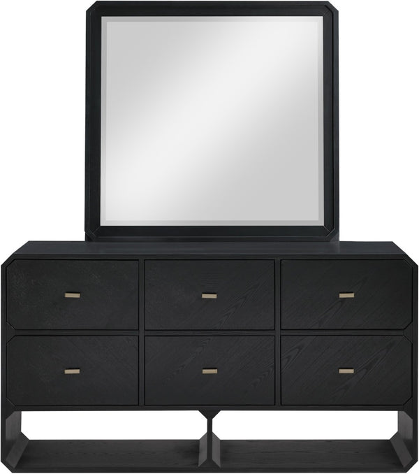 Meridian Furniture Parker Six Drawer Ash Veneer Dresser Mid-century Modern Style Bedroom Storage Furniture Black 300Black-D