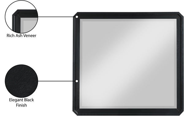 Meridian Furniture Parker Ash Veneer Wall Mirror with Stylish Frame for Modern Entryway or Living Room Decor Black 300Black-M